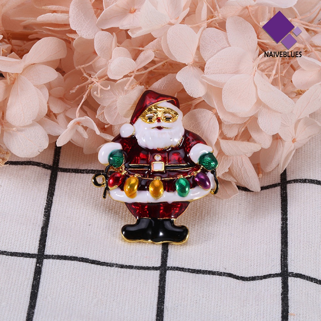 &lt; Naiveblues &gt; Bros Natal Multicolor Meriah Gambar Kartun Shiny Hias Enamel Claus Breastpin Hadiah Fashion