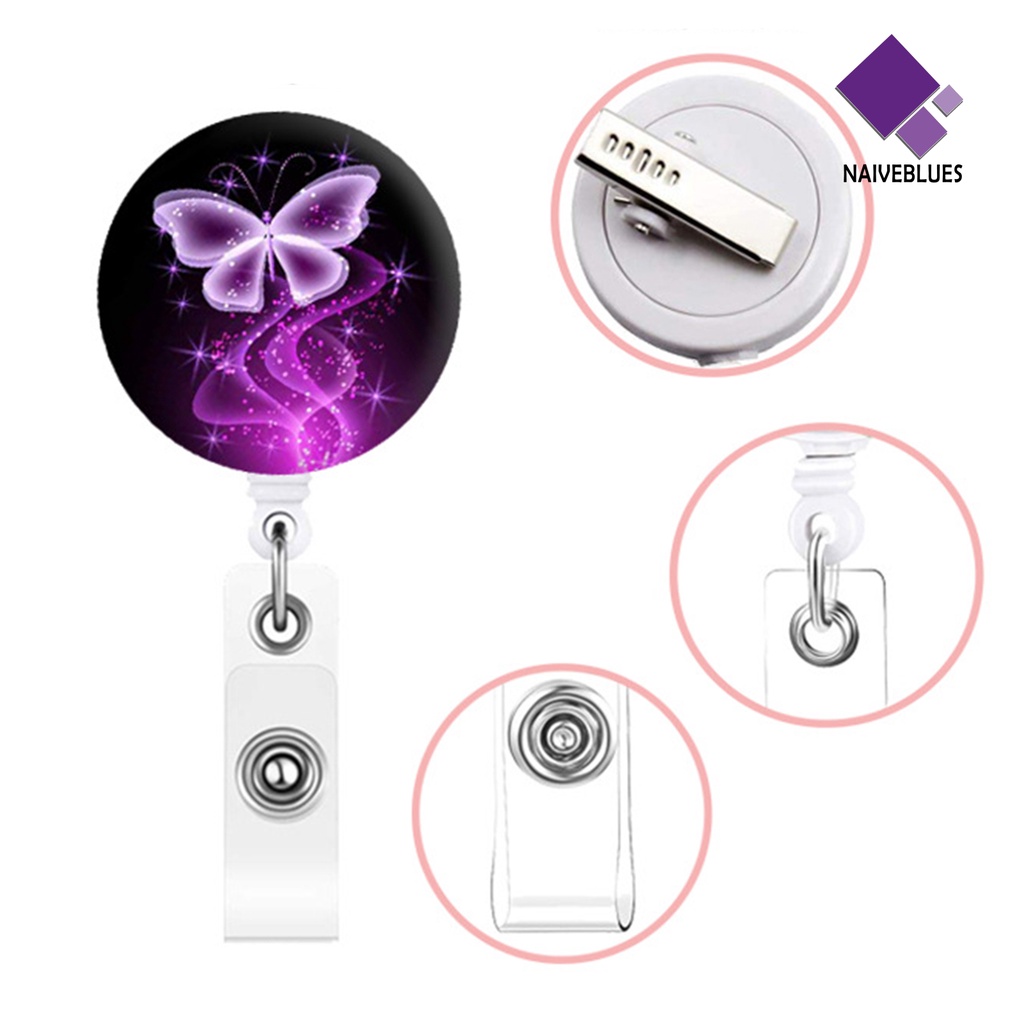 &lt; Naiveblues &gt; Bros Pin Sepuhan Marblizing Butterfly Retractable Lanyard Anti-lost Colorful Work Card ID Name