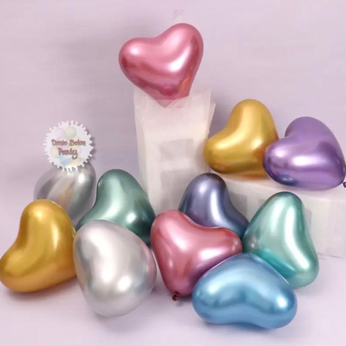 Balon Latex Metalik Chrome Love / Latex Chrome Bentuk Love 12inch