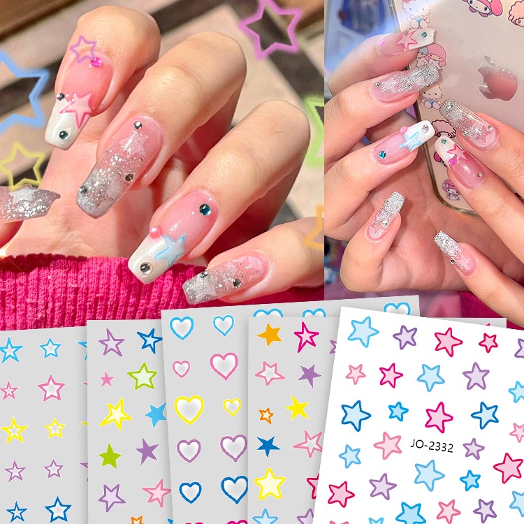 Stiker Dekorasi Nail Art Bentuk Bintang &amp;Love Warna-Warni Gadis Macaron Color Deco DIY Decals