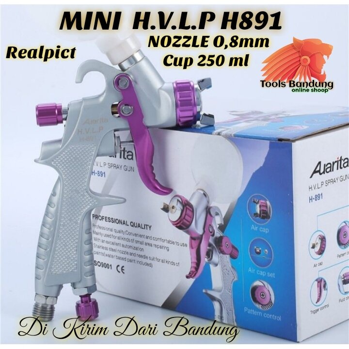 

SPRAY GUN MINI AUARITA H-891 HVLP NOZZLE 0,8MM TABUNG 250ML AIRBRUS DAN PAINTING ORIGINAL PRODUK