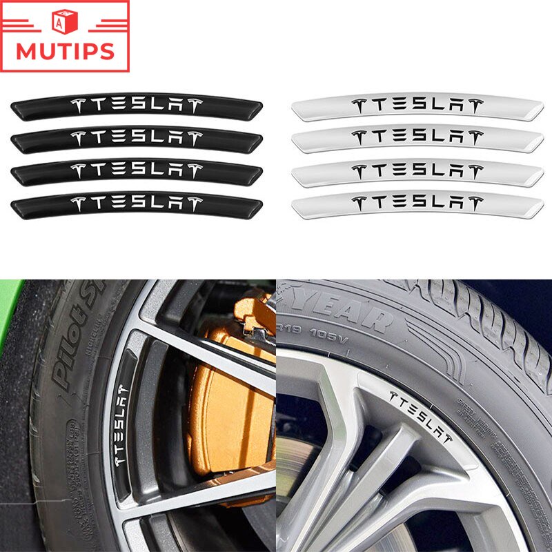 Tesla 4Pcs Stiker Hub Roda Paduan Aluminium Mobil Ban Dekorasi Untuk Model3Xy S