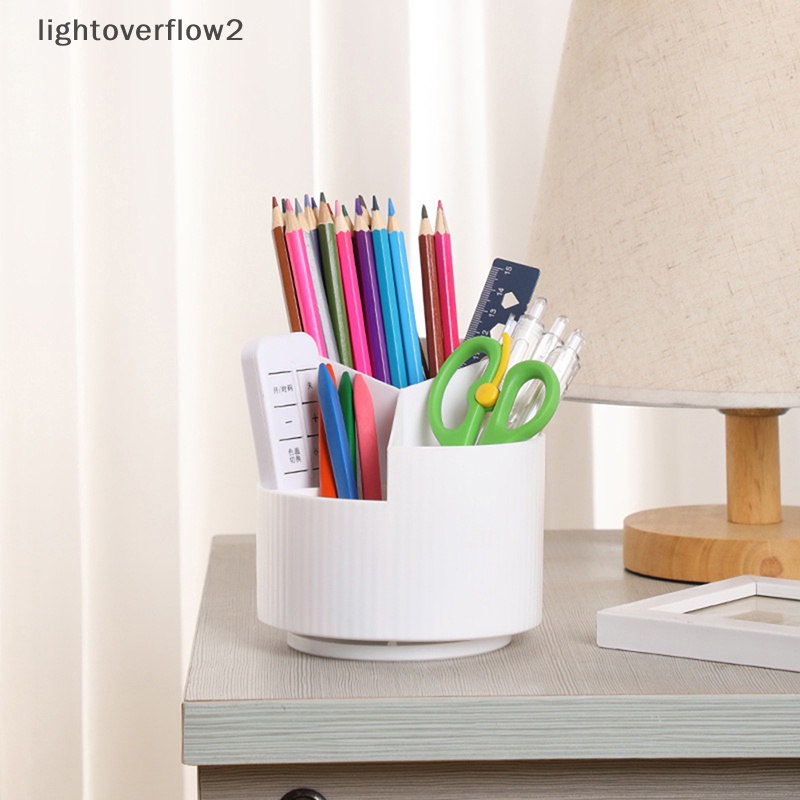 [lightoverflow2] Rotate al Anti-Cacat Round Box Kotak Penyimpanan Pensil 3kisi Tempat Penyimpanan Pen Holder Makeup Brush Storage Bucket [ID]