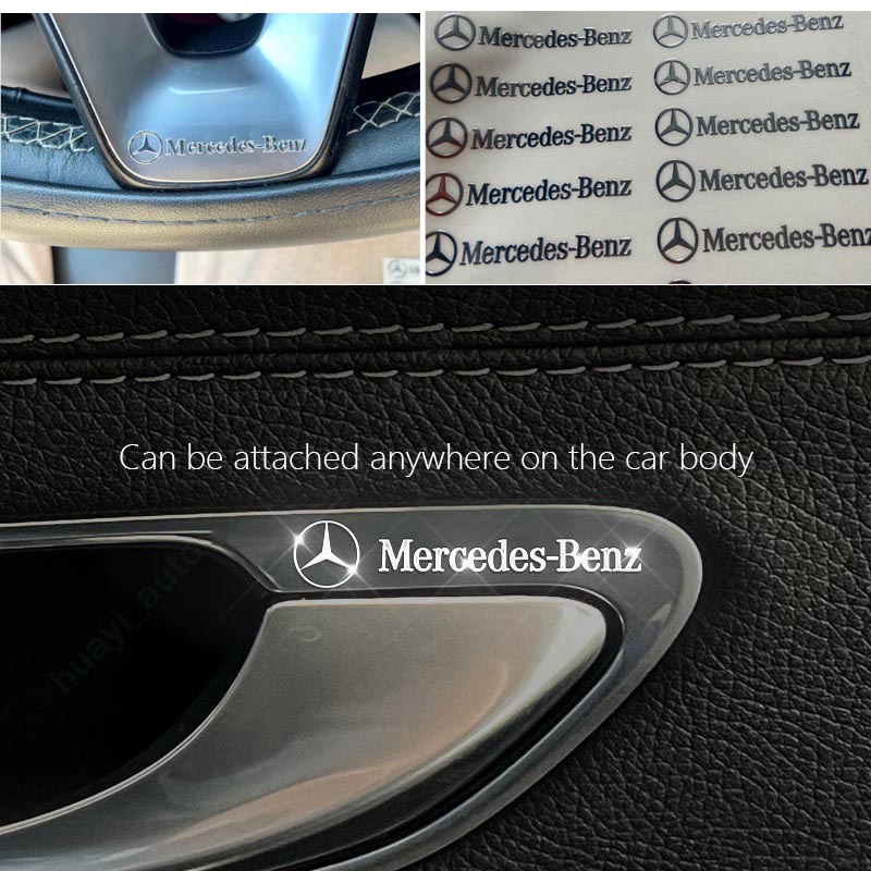 Mercedes Benz Logo 3D Exterior Metal Sticker Interior Mobil Stiker Hias Jendela Creative Sticker Untuk Benz AMG W210 W203 W204 W211 W205 W212 W203 C200 E350 A180 CLA A45 C200 GLC