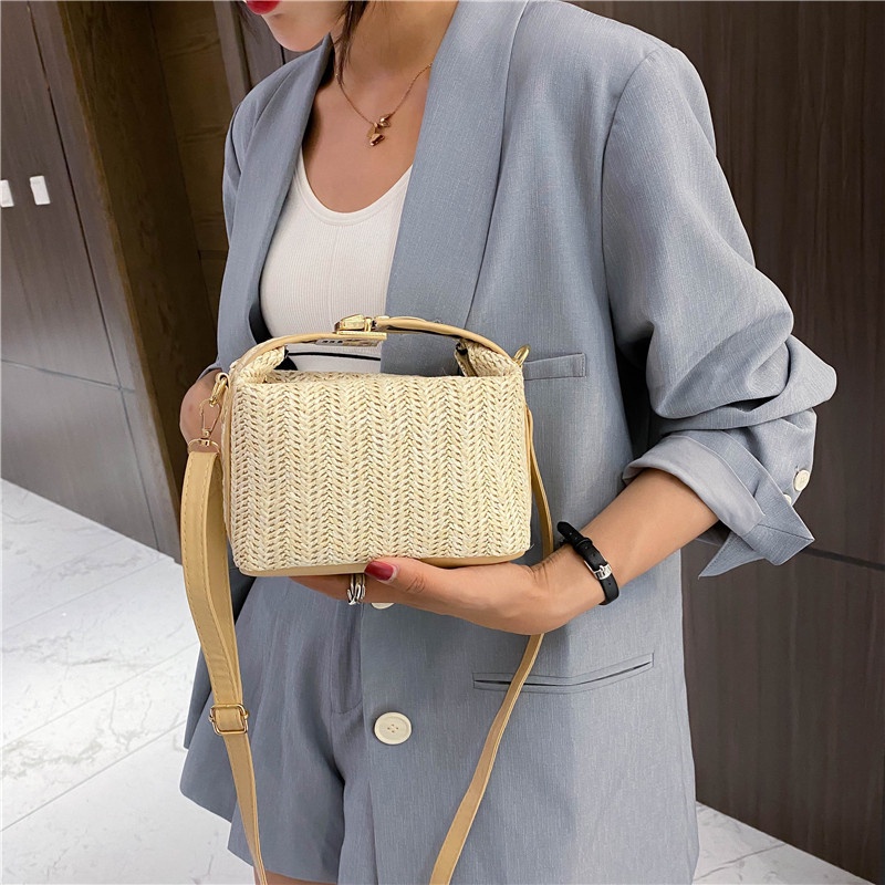 BAO057 Tas Selempang Wanita Tas Jinjing Cewek Straw Bag