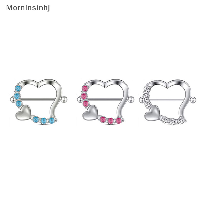 Mornin 1Pcs Fashion Bunga Puting Kristal Jantung Nipple Barbel Nipple Rings Perhiasan Tubuh Untuk Wanita id