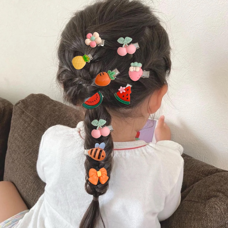 10pcs/set Jepit Rambut Hewan Gadis Lucu Hair Clip Gadis Aksesoris Rambut Anak Lucu Poni Klip Buah Duckbill Klip Anak Hairclips