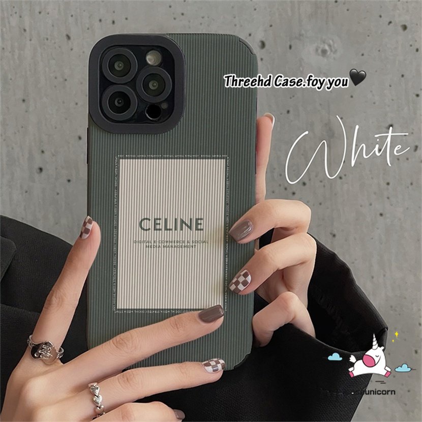 IPHONE  Casing Belakang Tekstur Kulit Sinple Mewah Kompatibel Untuk Iphone11 14 12 13 Pro Max7 8 Plus XR X XS MAX 7Plus 8Plus Merek Trendi C-E-L-I-N-E Lembut Shockproof Phone Shell Cover