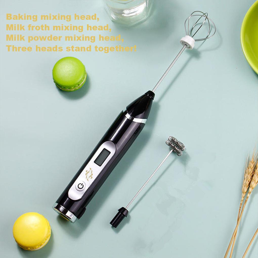 Blender Mixer Elektrik Egg Mixe Milk Frother Handheld Dengan Dock Rechargeable LED Adjustable Bubble Maker Whisk