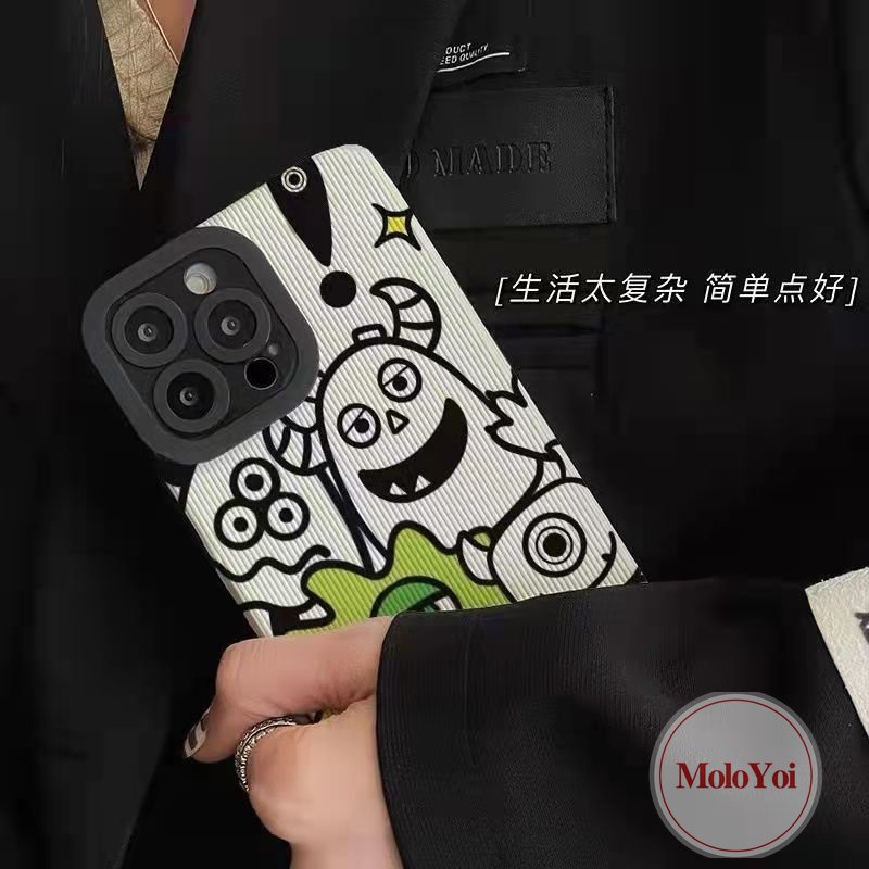 Casing Silikon Lembut Monster Kecil Tekstur Kulit Mewah Kompatibel Untuk IPhone XR XS X Max11 Pro Max 7Plus 12 14 13 Pro Max8 7 Plus Kartun Monster Universit Phone Cover