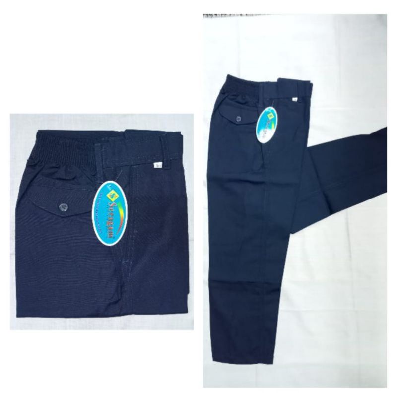 Celana SD Panjang Pinggang Karet Biru merk SERAGAM, BULOVA