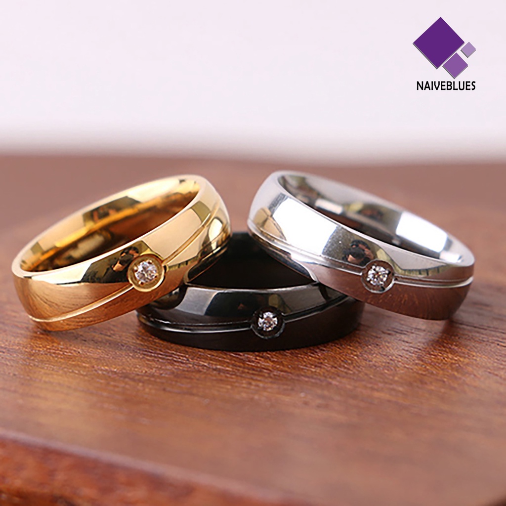 &lt; Naiveblues &gt; Cincin Kawin Fashonable Perhiasan Hadiah Baja Titanium Unisex Band Ring Pesta