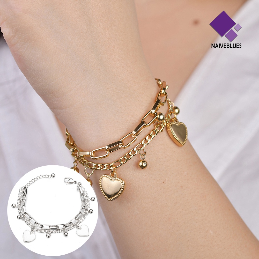 &lt; Naiveblues &gt; Boho Wanita Multi-layer Rantai Manik-Manik Cinta Hati Perhiasan Lady Bracelet