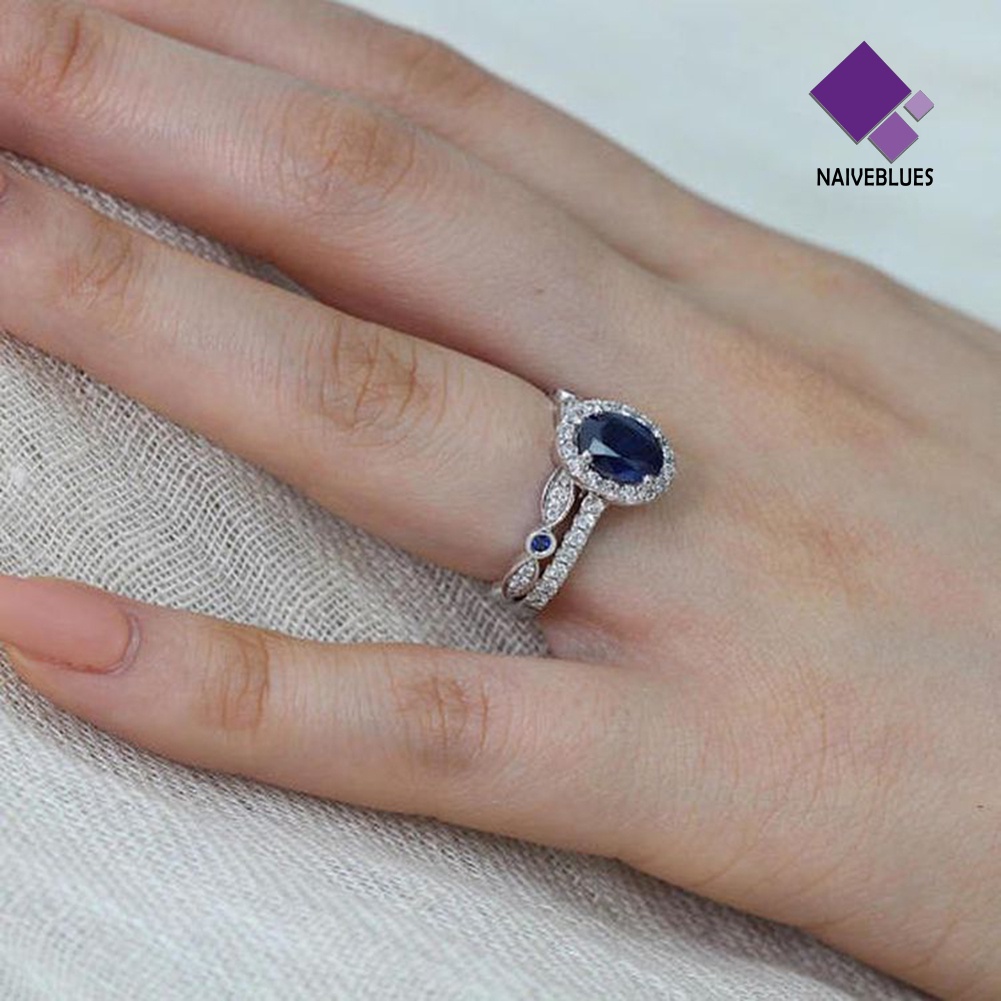 &lt; Naiveblues &gt; Wanita Safir Imitasi Berlapis Perak Jari Cincin Pengantin Pernikahan Dekorasi Hadiah