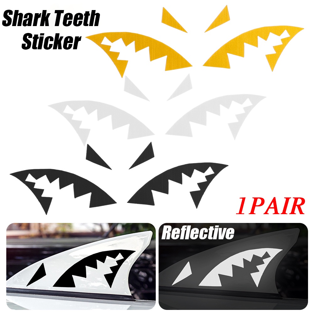 1pasang Reflektif Gigi Hiu Antena Stiker Kreatif Mobil Sirip Hiu Stiker Tahan Air Mulut Hiu Stiker Multicolor Kepribadian Dekorasi Aksesoris Styling Eksterior Mobil