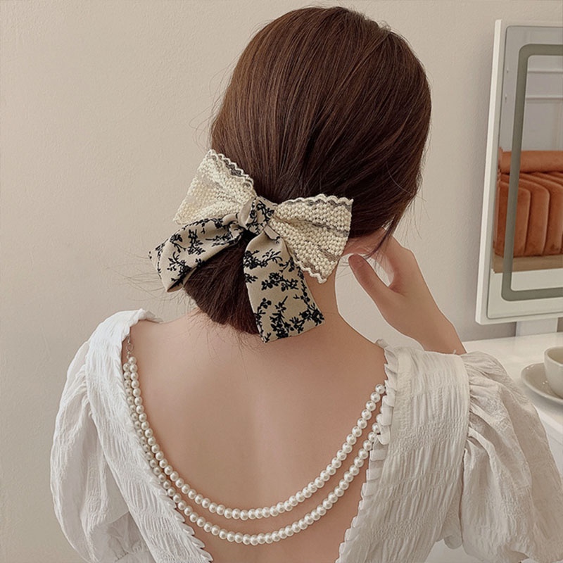 Renda Bunga Huruf Busur Jepit Rambut Gadis Besar Rambut Klip Elegan Temperamen Bulang - SG