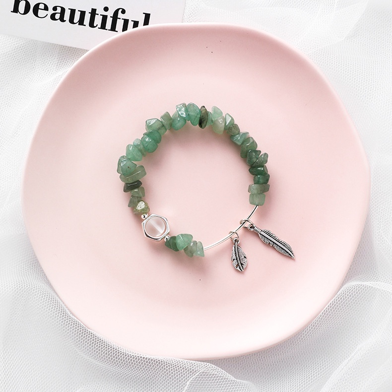 Xiaoboacc Gelang Batu Tidak Teratur Fashion Korea Untuk Wanita Gaya Etnik Retro Manik-Manik Bulu Bangles