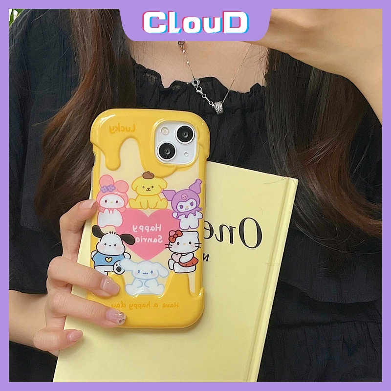 IPHONE Case 3D Ice Cream Cute Hello Kitty Kompatibel Untuk Iphone11 13 14 12 Pro Max 7Plus 8Plus XR X XS Max7 8 Plus SE 2020 Kartun Korea Crayon Shin-chan Pochacco Kuromi Soft Cover