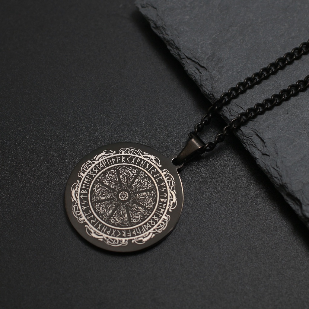 [Kalung X C] Emas &amp; Perak Baru hip-hop punk retro Odin Mark Rune Pembentukan Ajaib ​Kalung titanium steel Liontin Anti Karat Untuk Perhiasan Hadiah Liburan Pria Dan Wanita