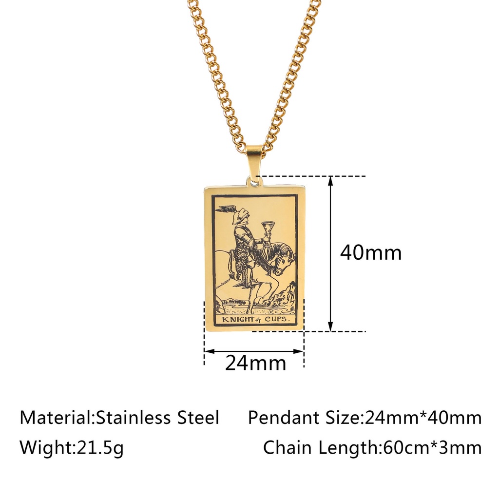 [X C Kalung] Emas &amp; Perak Baru Hip-hop Punk Retro Waite Tarot Knight of The Holy Grail ​​Kalung titanium Steel Liontin Anti Karat Untuk Pria Dan Wanita Hadiah Liburan Permata