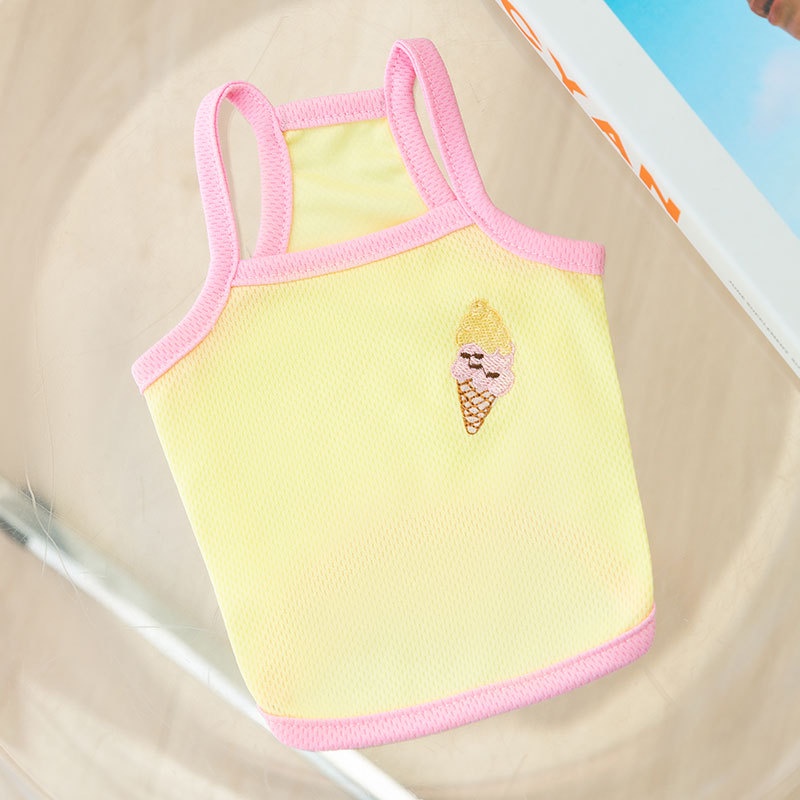 Musim Semi Dan Musim Panas Anjing Lucu Bordir Es Krim Mini Tali Kecil Anjing Dan Kucing Kaki Bernapas Musim Panas Pakaian Hewan Peliharaan