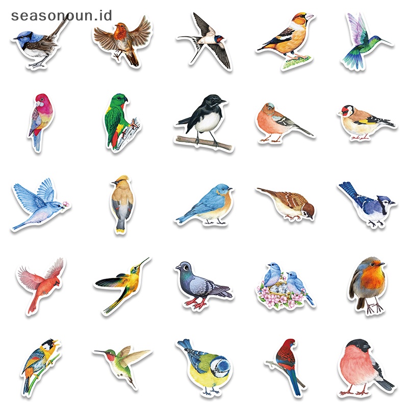 Seasonoun 50 Pcs Cat Air Burung Stiker Koper Hias Notebook Stiker DIY Dekorasi Kartun Lucu Stiker Dekorasi Rumah.