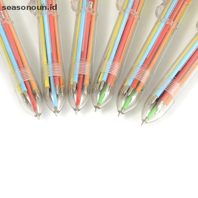 Seasonoun Pulpen Ballpoint Multi Warna 8in1 Bolpoin Ball Point Anak Sekolah Kantor Supply.