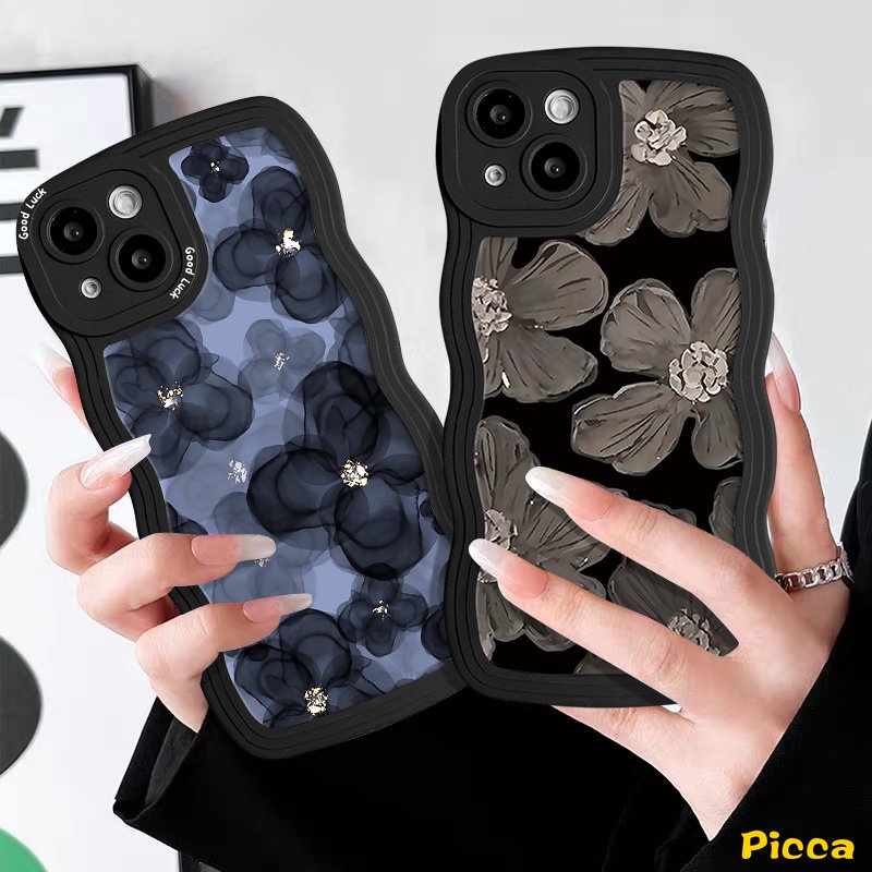 Fashion Lukisan Cat Minyak Seni Floral Phone Case Kompatibel Untuk iPhone 7plus14 11 13 12 Pro Max 8Plus X XR XS Max7 8 6s 6 14 Plus SE 2020 Bunga Segar Bergelombang Tepi Lembut Tpu Cover