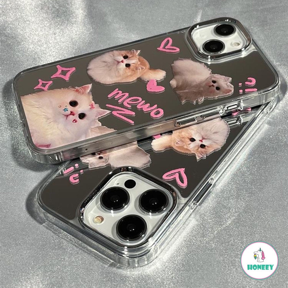 Ins Lucu Kartun Cinta Kucing Case Untuk iPhone 14 Pro Max12 13 Pro Max11 Fashion Makeup Cermin Lembut TPU Pelindung Penutup Belakang