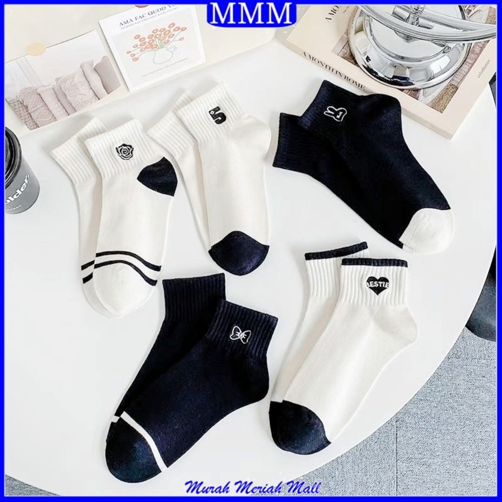 MMM Kaos Kaki Pendek Unisex 6759 Motif Bunga Pita Love Rabbit Kaos Kaki Semata Kaki Kaus kaki Pendek Ankle Socks Import Murah