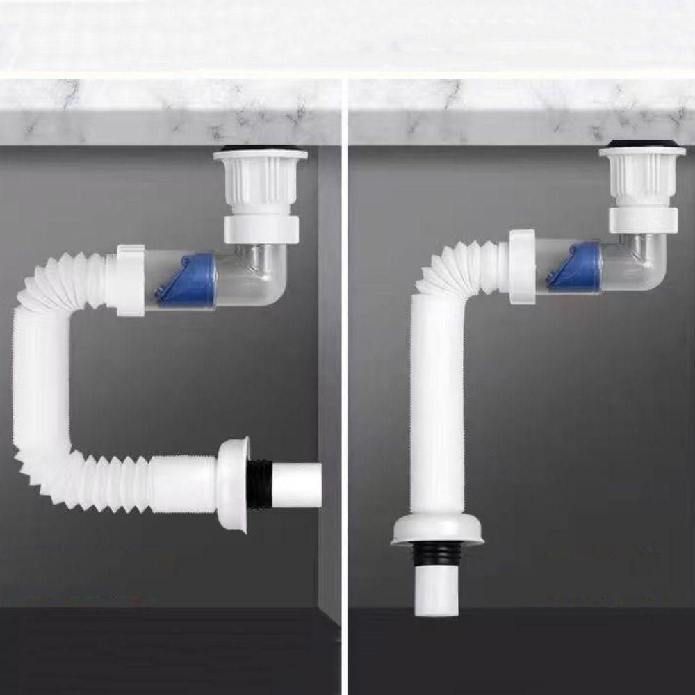 Lanfy Pipa Pembuangan Wastafel Expandable 1Pcs Wastafel Dapur Bergelombang Lengkung Pipe Sink Deodorant Adjustable Sewer Drain