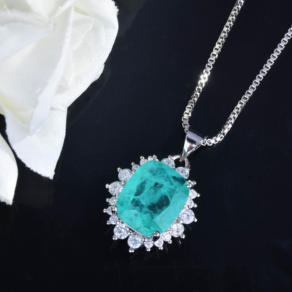 Goldkingdom Fashion Perhiasan Aksesoris Ready Stock Tasik Air Hijau Turmalin Paraiba Liontin Sederhana Kalung Wanita