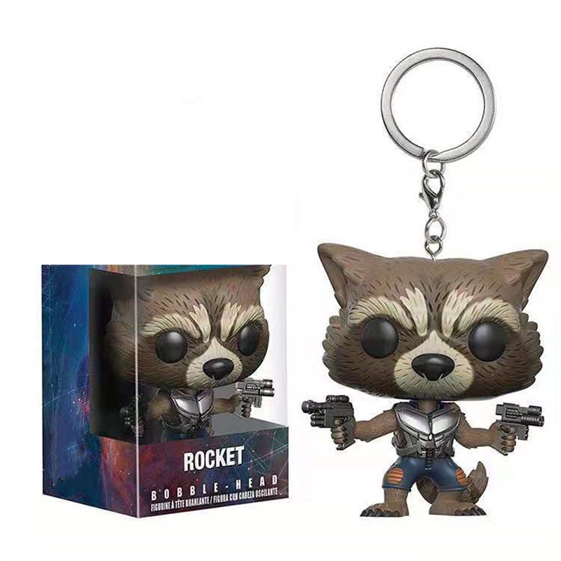Film Anime Guardians of the Galaxy Roket Gantungan Kunci Avengers Star-Lord Groot Rakun Action Figure Koleksi Model Mainan Untuk Anak
