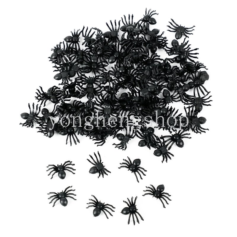 100 Pcs/set Plastik Hitam Mini Spider Lucu Prank Pesta Dekorasi Festival Perlengkapan Prop Bercahaya Spider DIY Halloween Dekorasi Mainan Anak