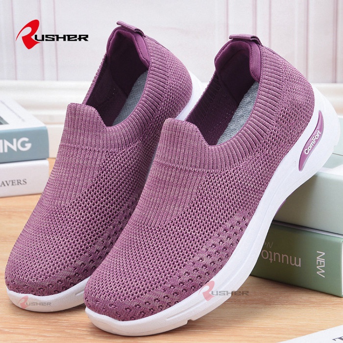 (COD) Rusher Sepatu Slip On Wanita Import Sneakers Tanpa Tali COMFORT - ComfortS1-Abu, 36