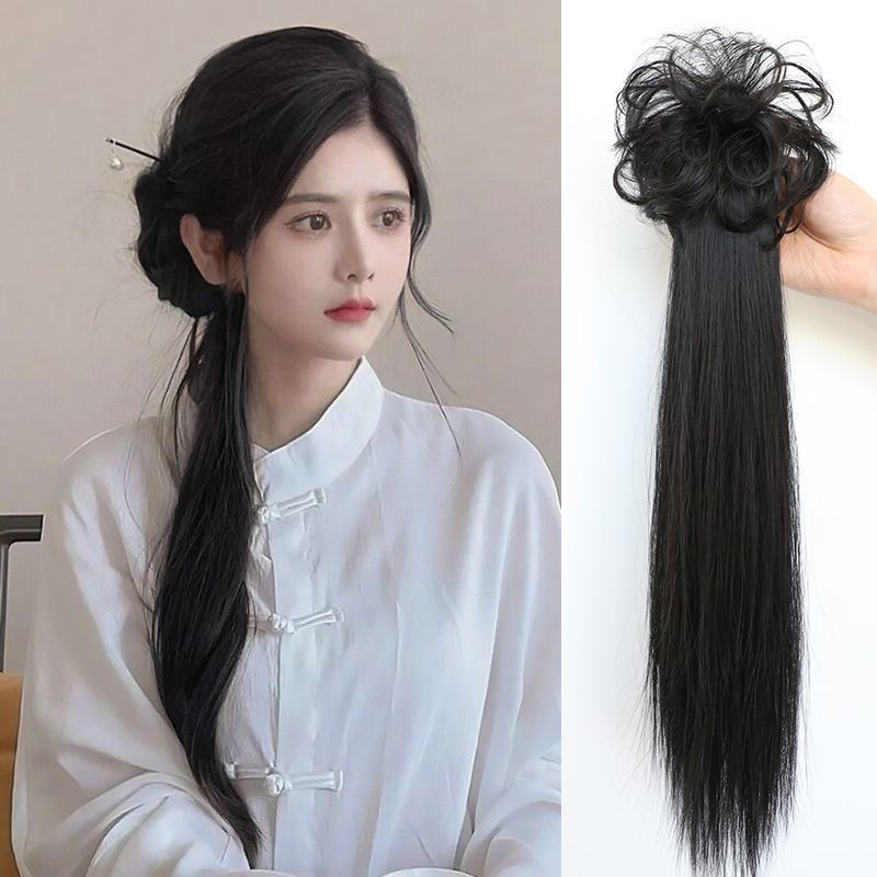 Wig Ponytail Wanita Gadis Gaya China Dengan Klip Menggenggam Simulasi Alami Ekstensi Rambut 43cm