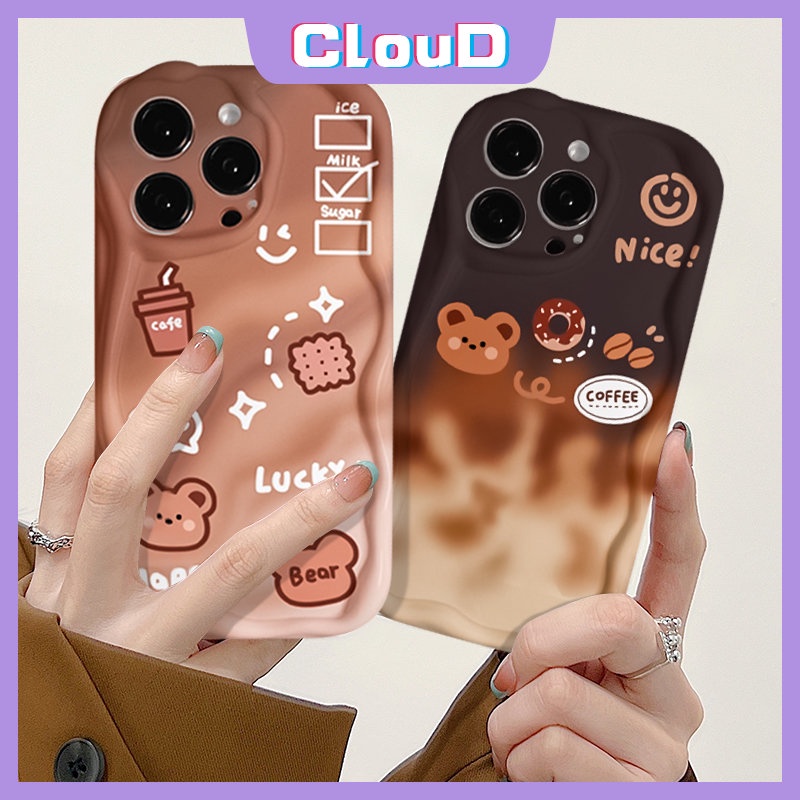 Case Gradasi Beruang Kartun Lucu Untuk Redmi 9A 9a2 10 A1 10C 10A 9T 9C NFC Redmi Note9 10S 8 11 11s 10 10Pro Max POCO M3 3D Wavy Curved Edge Glossy Lembut Tpu Kopi Smiley Cover