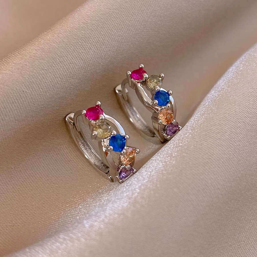 Korea Mewah Warna-Warni Zirkon S925 Sterling Silver Anting Telinga Gesper Telinga Studs Aksesori