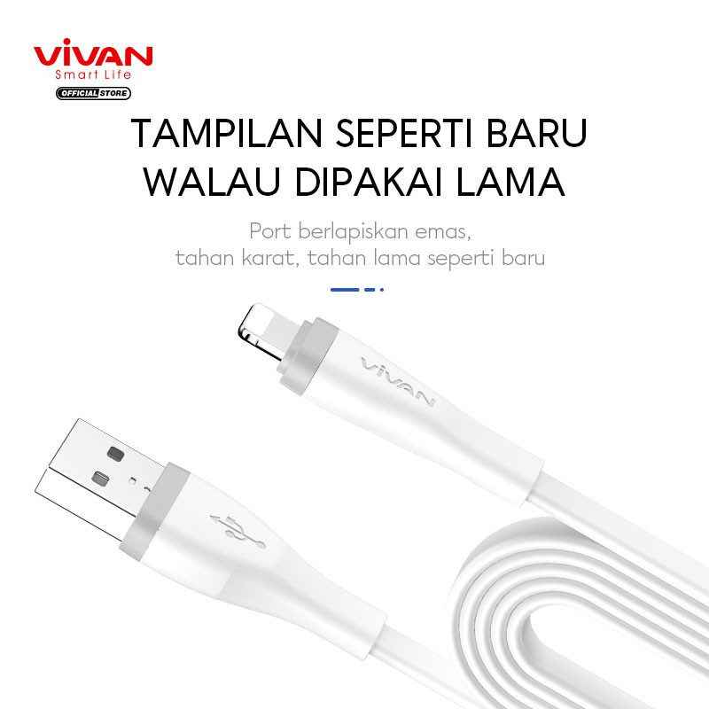 Kabel Data Lightning SL (30/100/200CM) VIVAN Fast Charging 2A Flat Design Garansi 1 Tahun