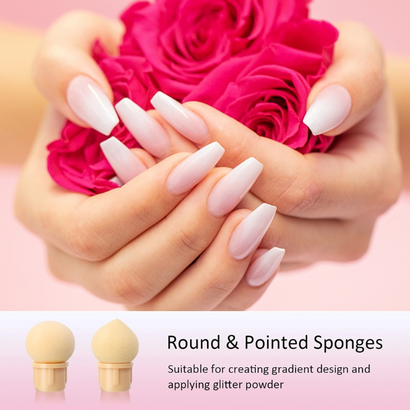 Pena Spons Gradiasi Kepala Ganda/Nail Art Brushes Pen/Acrylic Gel Glitter Powder Picking Dotting Tools Perlengkapan Manicure