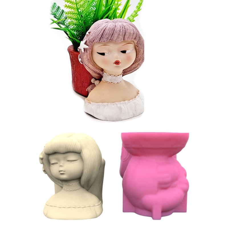 Siy Cetakan Silikon Gadis Rambut Pendek Flower Girl Planter Mold Cetakan Resin Pot Bunga