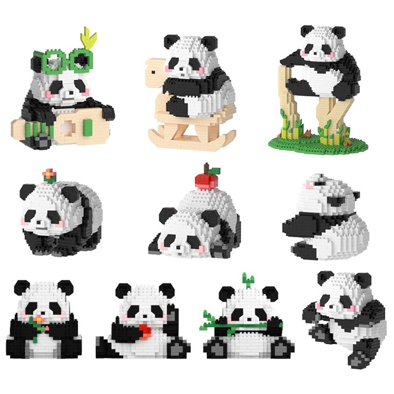 Mainan Puzzle Anak Baru Partikel Kecil Panda Blok Bangunan Model Rakitan Mainan Dekorasi Desktop Mainan Hadiah Hari Anak Hadiah Ulang Tahun