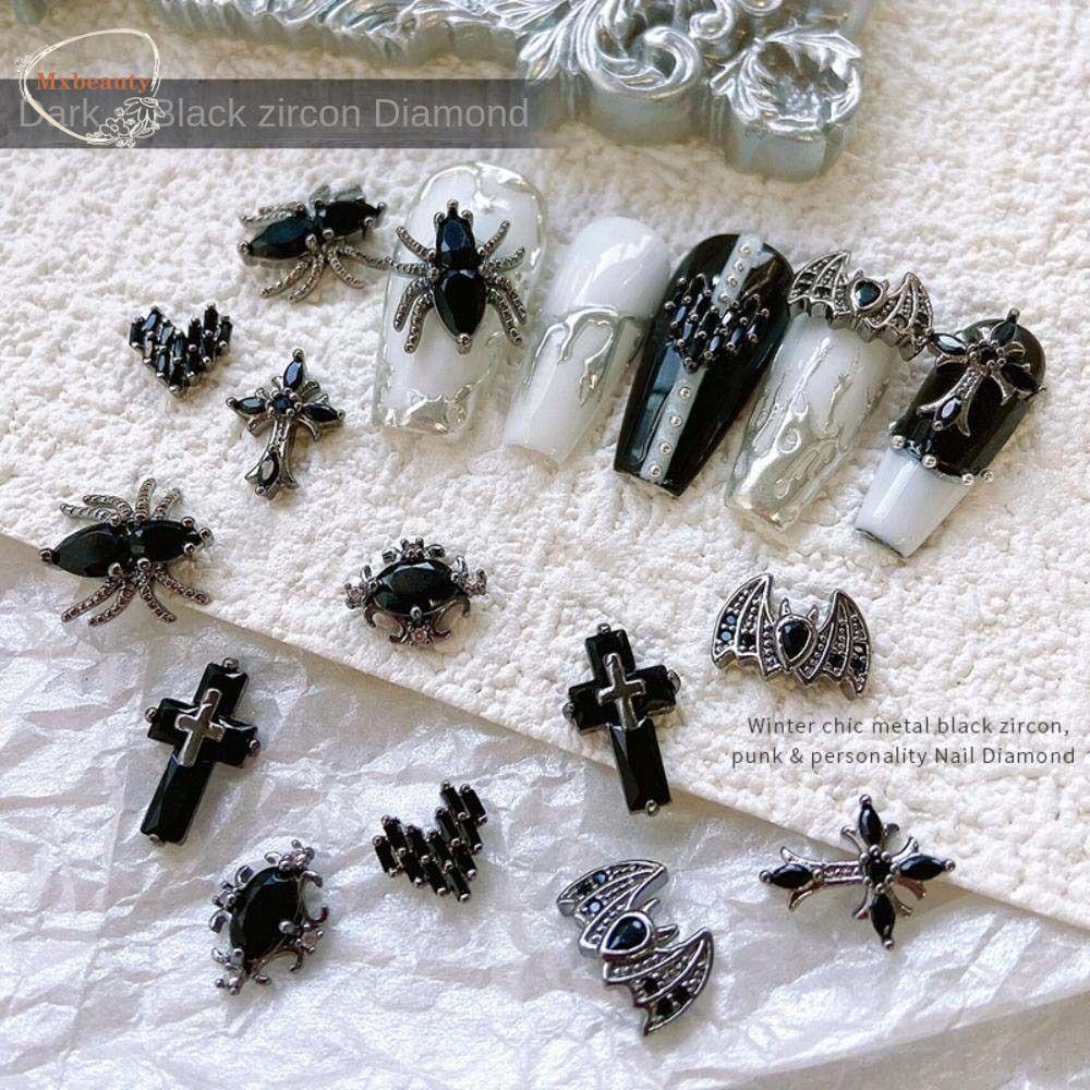 Mxbeauty Cross Dekorasi Kuku Wanita Angin Gelap Gaya Cinta Hati Kelelawar Manikur Aksesoris Spider 3D Nail Jewelry