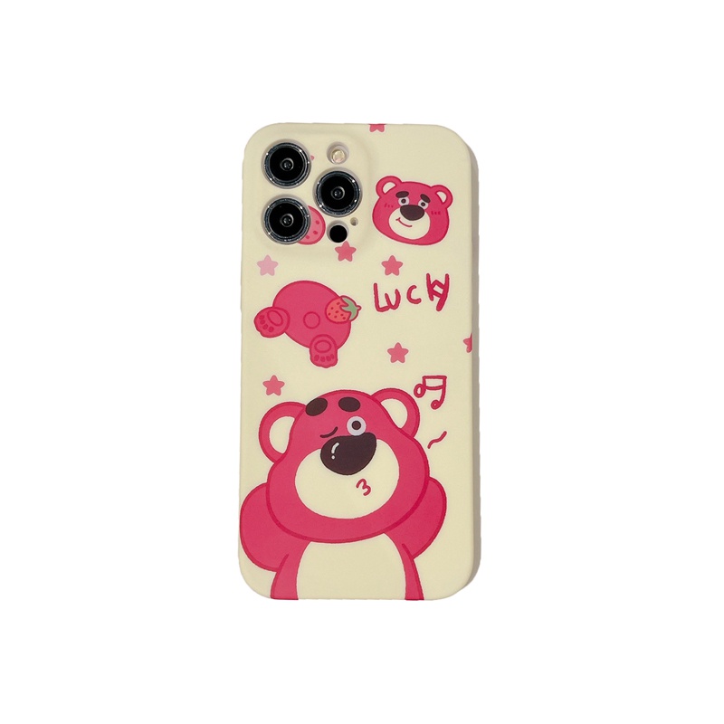 Strawberry Bear Ultra Soft Case IPhone 6S 7 8 Plus SE XR XS Max 11 12 13 14 Pro Max 12 MINI 13 MINI Liquid Silcione Case Cute LOTSO Lucky for Girl Women
