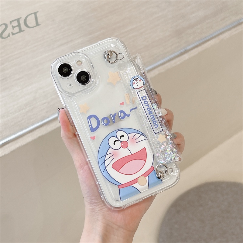 IPHONE Casing Kartun Transparan Cocok Untuk Iphone14 13 12 11 Pro Max Doraemon Mobile Wristband Protection Case