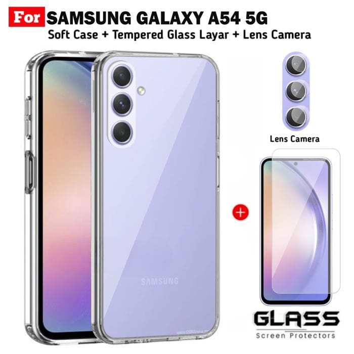 Paket 3in1 Case Samsung A34 5G A54 5G A14 5G A14 4G Clear Case TPU