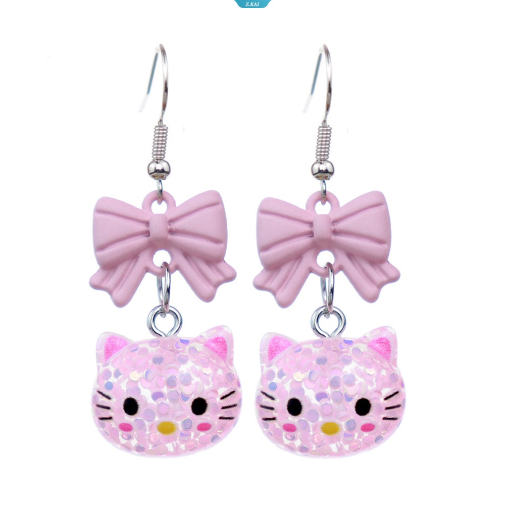 Jarum Perak Perhiasan Lucu Anting Beruang Kecil2023New My Melody HelloKitty Trend Lapisan Putih Bow Drop Earrings Untuk Aksesoris Wanita [ZK]