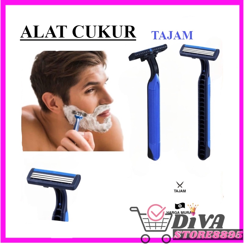 Alat Cukur Kumis jenggot manual Tajam 3 mata silet Blade Bilah baris pisau Biru cowok Pria Gmax