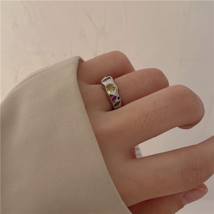 Cincin Pembukaan Zirkon Warna-Warni Aksesoris Kepribadian Gaya Retro