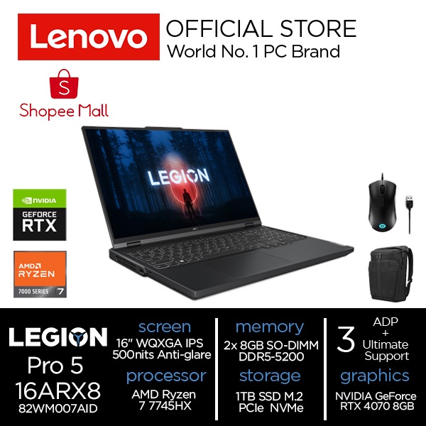 Lenovo Legion Pro 5 16ARX8 7AID Ryzen 7 7745HX 16GB 1TB RTX4070 W11